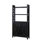 Crosshatch Display, Home Storage Cabinet with Two Top Shelves, Two Door Cabinet in Black