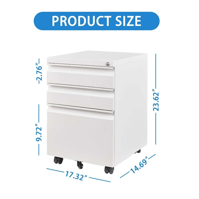 3 Drawer Mobile File Cabinet with Lock