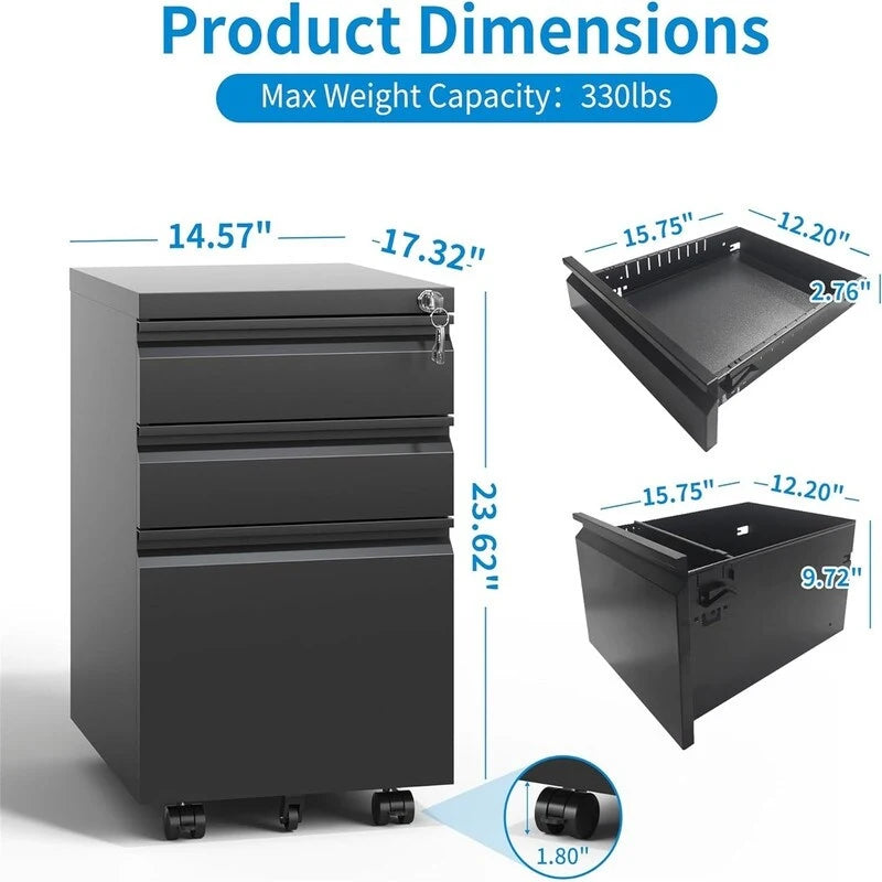 3 Drawer Mobile File Cabinet