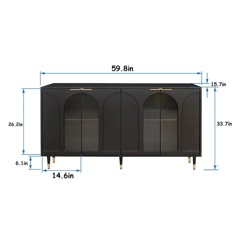 Accent Cabinet Wooden Cabinet with 4 Glass Doors