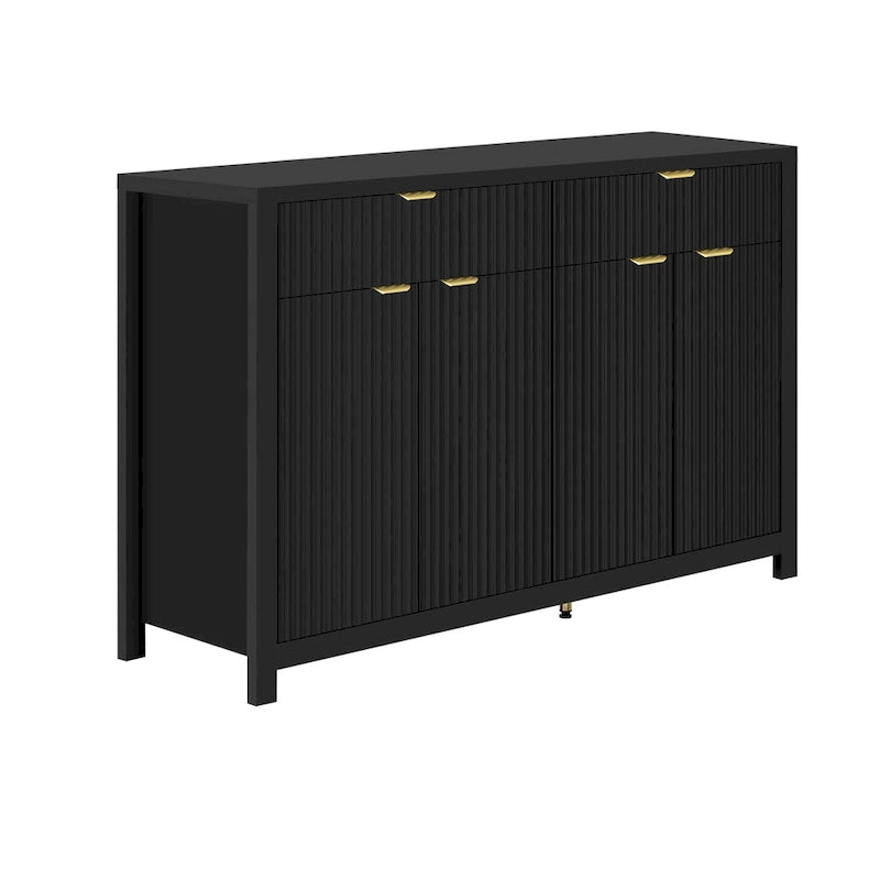 55 Modern Wave-Pattern Sideboard Cabinet Sofa Table with 2 Drawers and 4 Doors, 3-Level Adjustable Shelves