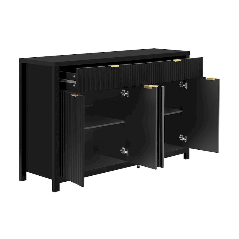 55 Modern Wave-Pattern Sideboard Cabinet Sofa Table with 2 Drawers and 4 Doors, 3-Level Adjustable Shelves