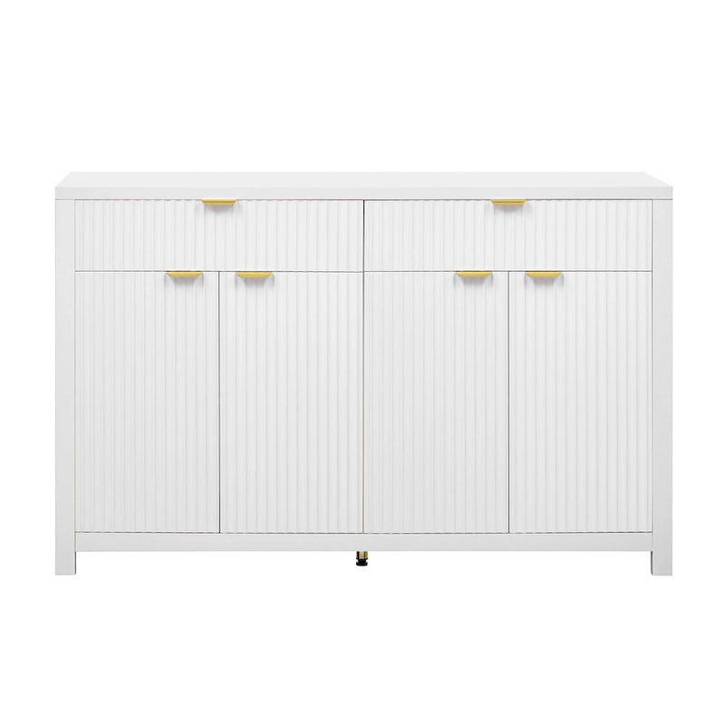 55 Modern Wave-Pattern Sideboard Cabinet Sofa Table with 2 Drawers and 4 Doors, 3-Level Adjustable Shelves