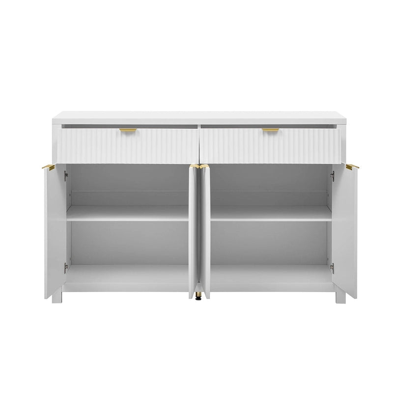 55 Modern Wave-Pattern Sideboard Cabinet Sofa Table with 2 Drawers and 4 Doors, 3-Level Adjustable Shelves