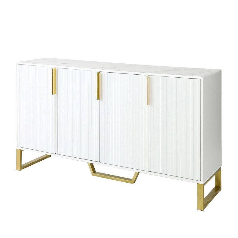Kitchen Sideboard Cabinet with 4 Doors, Meta handles, Legs and Adjustable Shelves - 60L x 15.7W x 34H