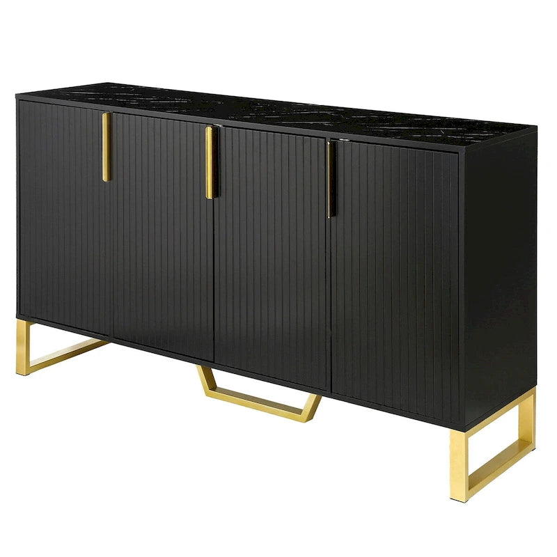 Kitchen Sideboard Cabinet with 4 Doors, Meta handles, Legs and Adjustable Shelves - 60L x 15.7W x 34H