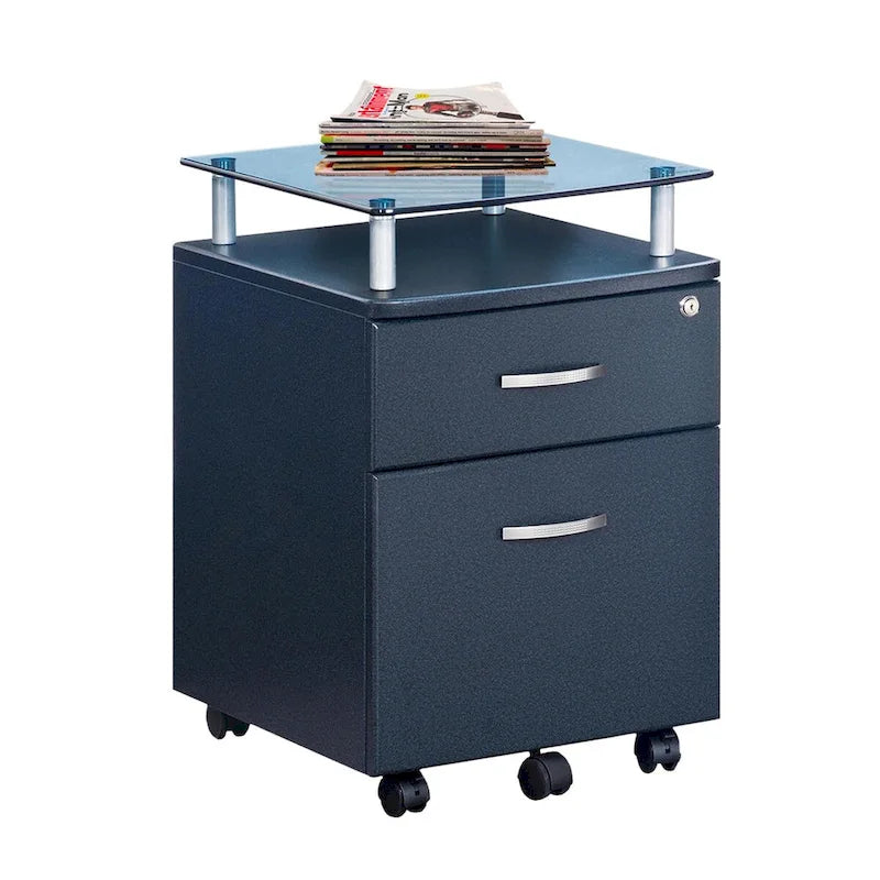 Rolling File Cabinet with Glass Top, High quality and durable,Graphite