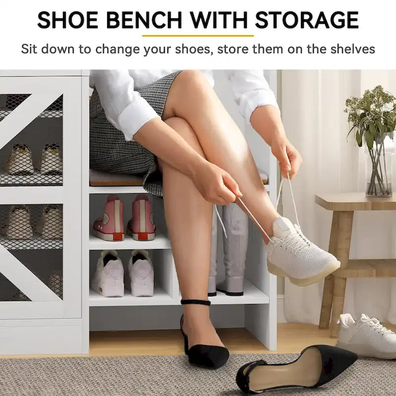 Moasis 77.9 Farmhouse Hall Tree Entryway Bench - 59 Lx 15.7W x 77.9H