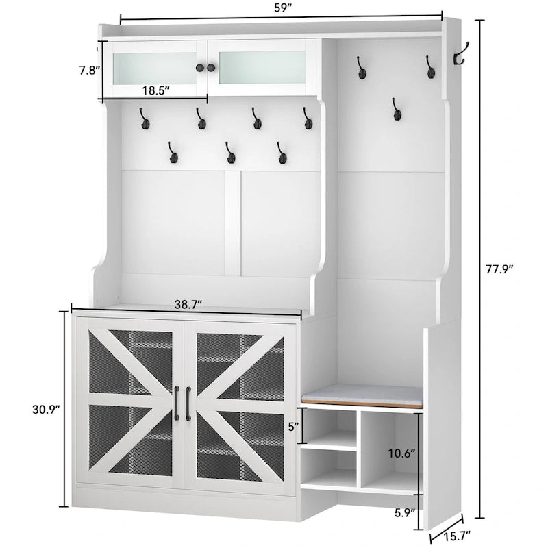 Moasis 77.9 Farmhouse Hall Tree Entryway Bench - 59 Lx 15.7W x 77.9H