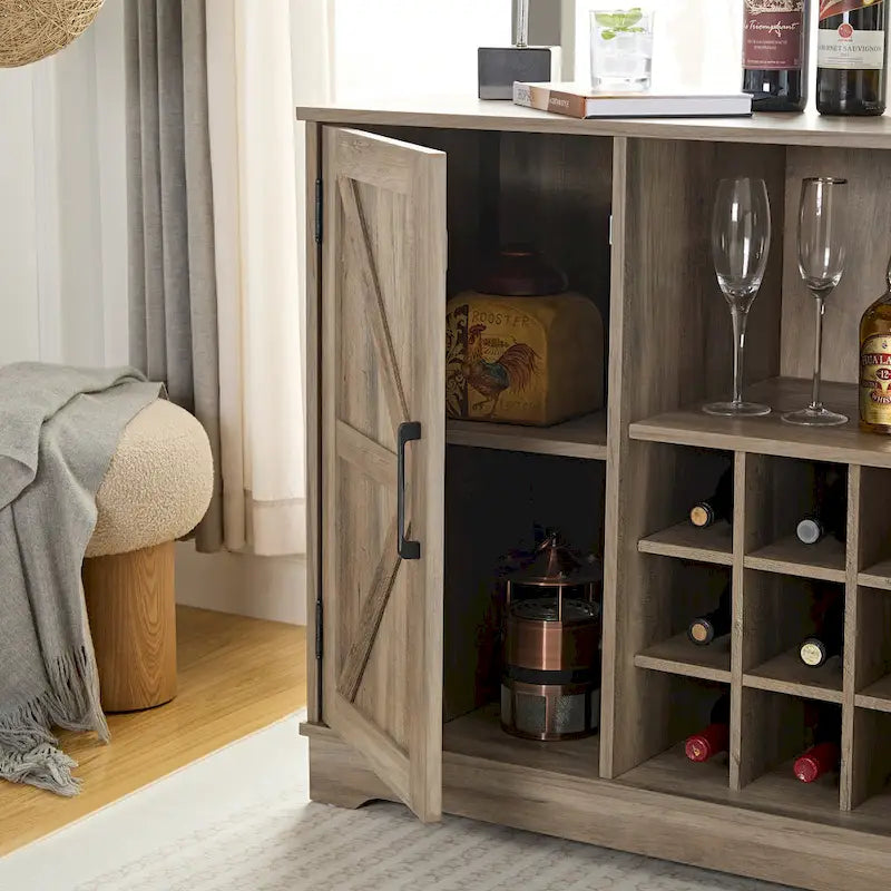 Farmhouse Sideboard Cabinet with Wine Rack, Drawer & Adjustable Shelves