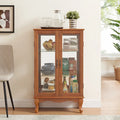 2 Doors Curio Cabinet with Tempered Glass Doors, Mirrored Back Panel and Adjustable Shelves, Office Light Bulb Included