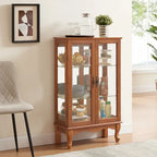 2 Doors Curio Cabinet with Tempered Glass Doors, Mirrored Back Panel and Adjustable Shelves, Office Light Bulb Included