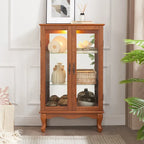 2 Doors Curio Cabinet with Tempered Glass Doors, Mirrored Back Panel and Adjustable Shelves, Office Light Bulb Included