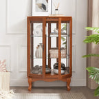 2 Doors Curio Cabinet with Tempered Glass Doors, Mirrored Back Panel and Adjustable Shelves, Office Light Bulb Included