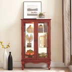 2 Doors Curio Cabinet with Tempered Glass Doors, Mirrored Back Panel and Adjustable Shelves, Office Light Bulb Included
