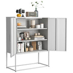 Heavy Duty Metal Buffet Sideboard Modern Steel Storage Cabinet with 2 Shelves, Free Standing