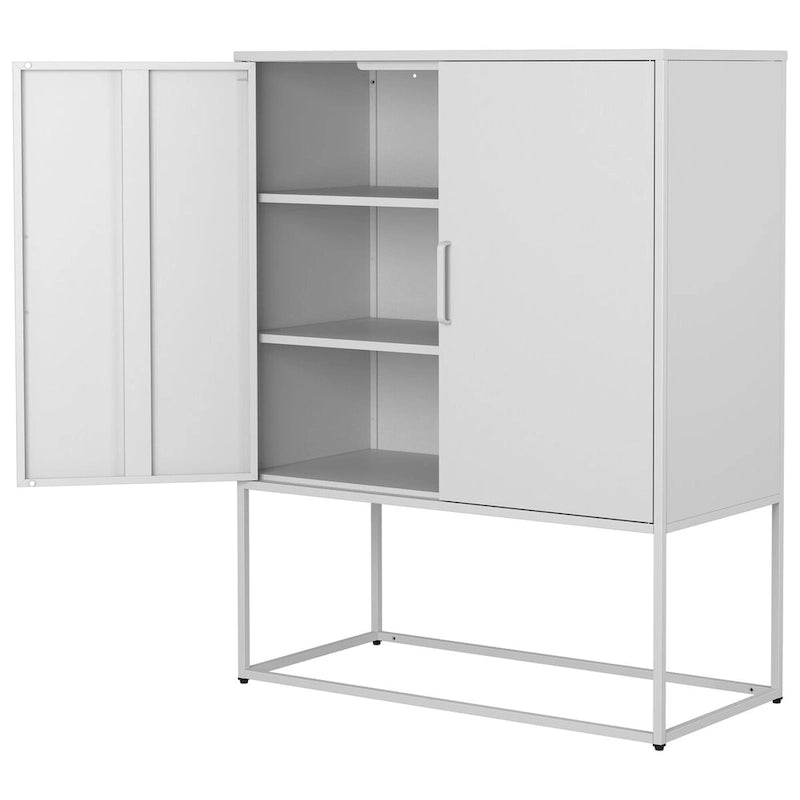 Heavy Duty Metal Buffet Sideboard Modern Steel Storage Cabinet with 2 Shelves, Free Standing