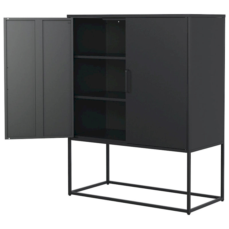 Heavy Duty Metal Buffet Sideboard Modern Steel Storage Cabinet with 2 Shelves, Free Standing