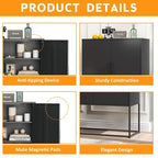 Heavy Duty Metal Buffet Sideboard Modern Steel Storage Cabinet with 2 Shelves, Free Standing