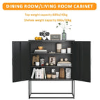 Heavy Duty Metal Buffet Sideboard Modern Steel Storage Cabinet with 2 Shelves, Free Standing