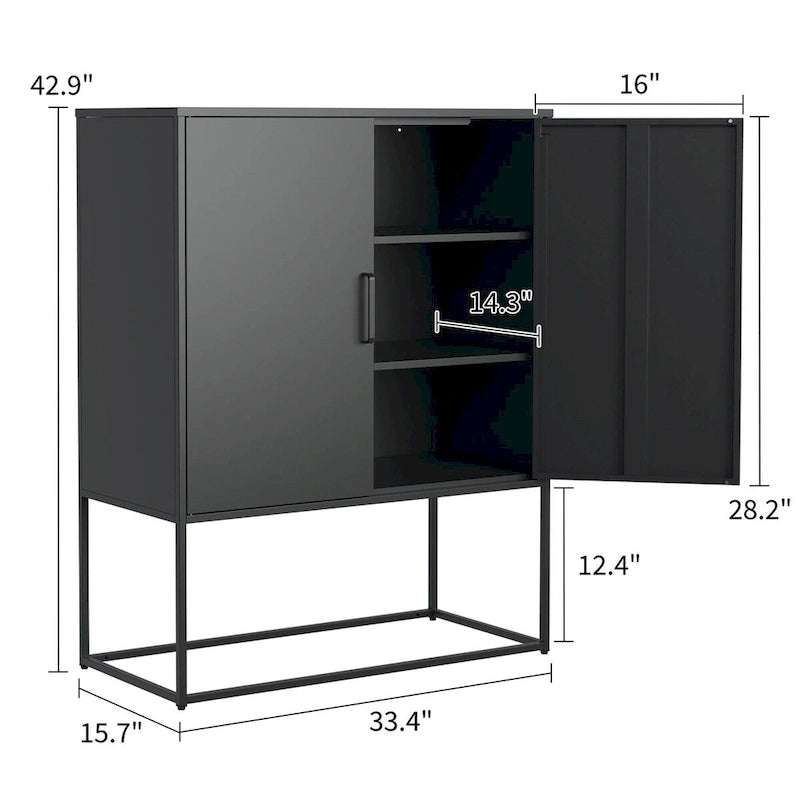 Heavy Duty Metal Buffet Sideboard Modern Steel Storage Cabinet with 2 Shelves, Free Standing