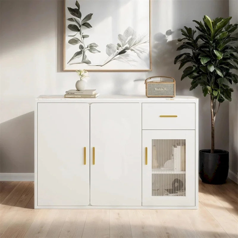 Modern Wood Buffet Cabinet with Doors and Drawers