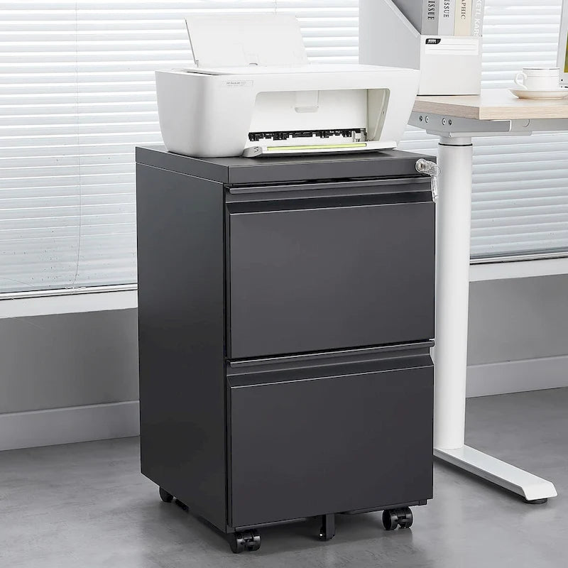 2 Drawer File Cabinet with Lock,Metal Under Desk Rolling Filing Cabinet fits Letter/Legal/A4 Size,Mobile Filing Cabinet