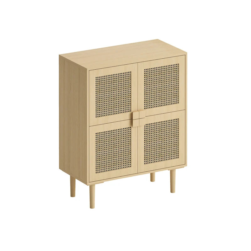 4-Doors Rattan Mesh Storage Cabinet, Sideboard with Eight Storage Spaces, for Entryway, Living Room, Hallway (Natural)