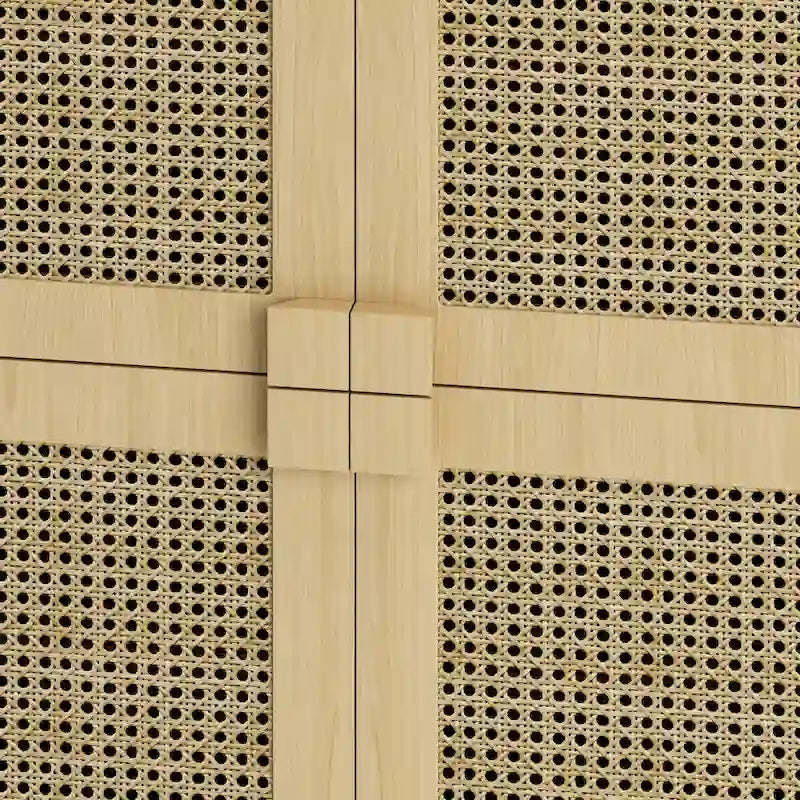 4-Doors Rattan Mesh Storage Cabinet, Sideboard with Eight Storage Spaces, for Entryway, Living Room, Hallway (Natural)