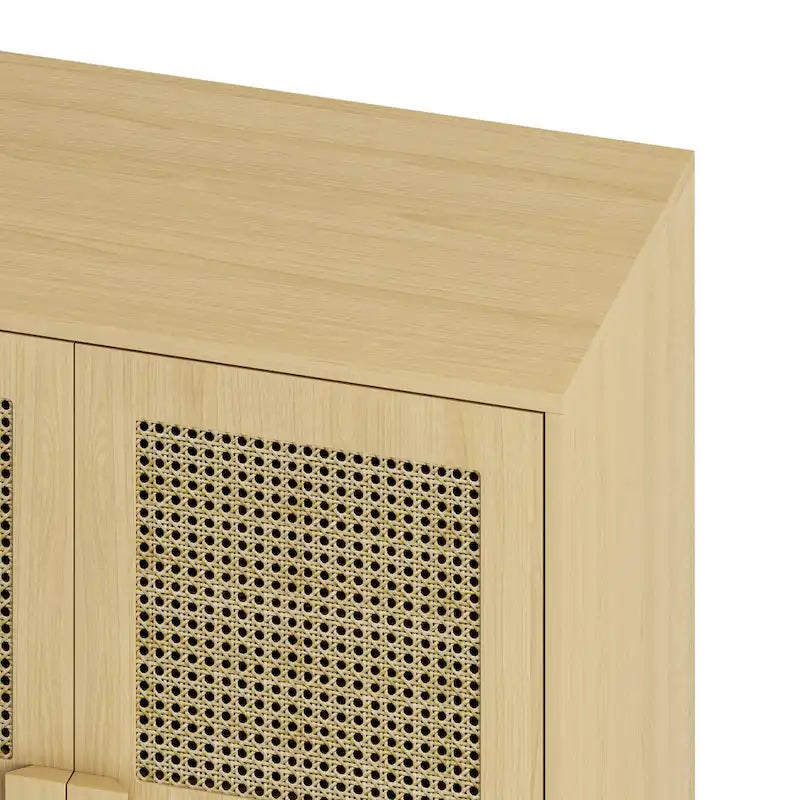 4-Doors Rattan Mesh Storage Cabinet, Sideboard with Eight Storage Spaces, for Entryway, Living Room, Hallway (Natural)