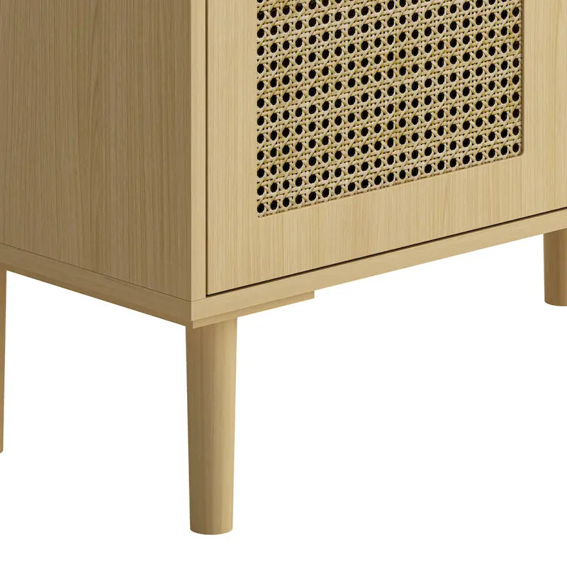 4-Doors Rattan Mesh Storage Cabinet, Sideboard with Eight Storage Spaces, for Entryway, Living Room, Hallway (Natural)