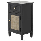 Wood Handmade 1 Drawer and 1 Door Room Cabinet with Rattan Front - Black - Roche River Decor