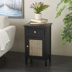 Wood Handmade 1 Drawer and 1 Door Room Cabinet with Rattan Front - Black - Roche River Decor