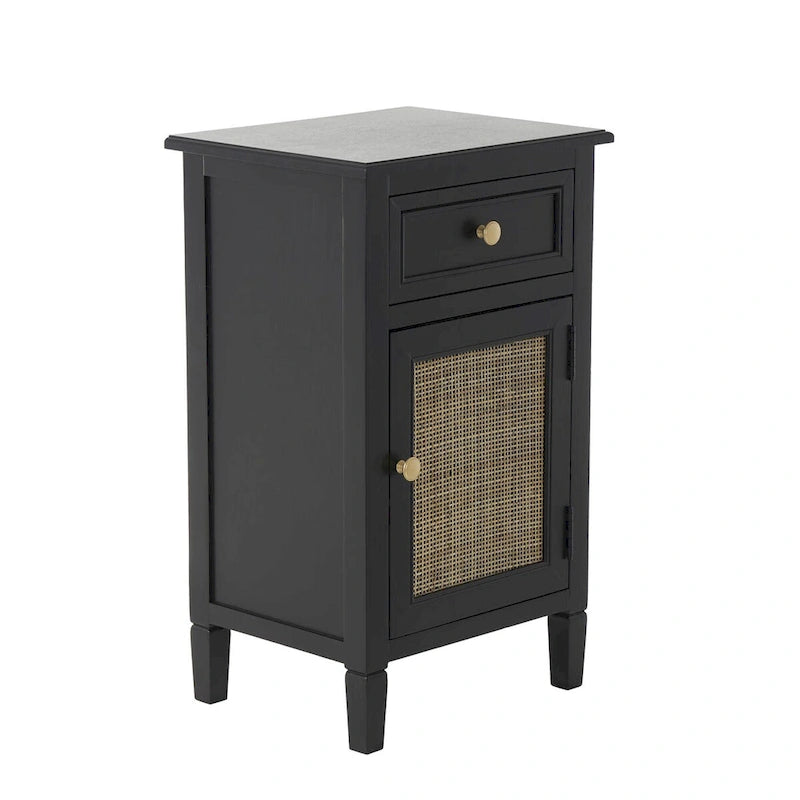 Wood Handmade 1 Drawer and 1 Door Room Cabinet with Rattan Front - Black - Roche River Decor