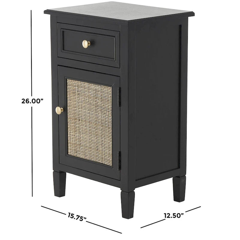 Wood Handmade 1 Drawer and 1 Door Room Cabinet with Rattan Front - Black - Roche River Decor
