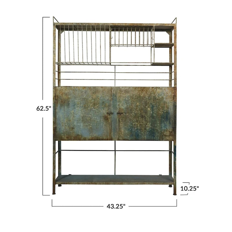 Heavily Distressed Metal Cabinet with Slatted Shelves