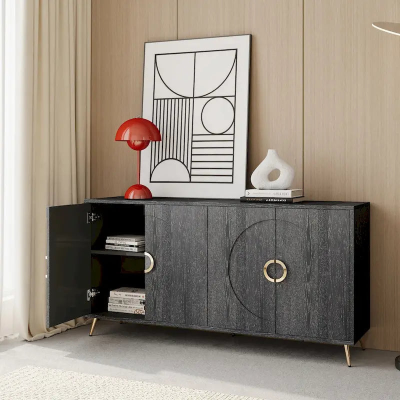 Modern Lacquered 4 Door Wooden Cabinet