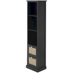 Wood 3 Shelves and 2 Drawers Room Cabinet with Rattan Front - Black - Roche River Decor