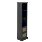 Wood 3 Shelves and 2 Drawers Room Cabinet with Rattan Front - Black - Roche River Decor