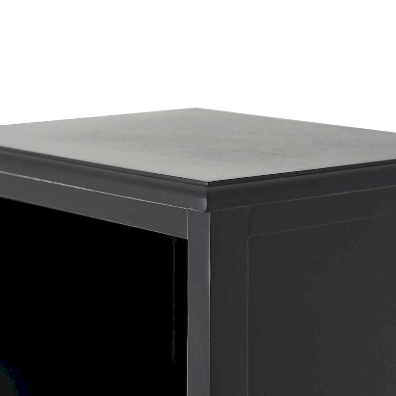 Wood 3 Shelves and 2 Drawers Room Cabinet with Rattan Front - Black - Roche River Decor