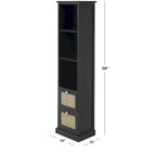 Wood 3 Shelves and 2 Drawers Room Cabinet with Rattan Front - Black - Roche River Decor