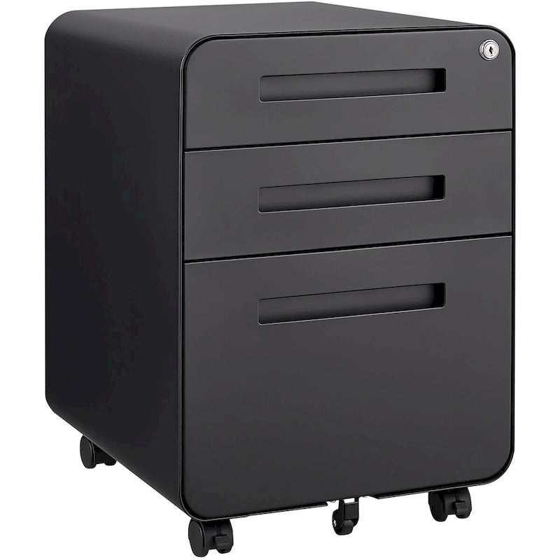 3 Drawer Mobile File Cabinet,Versatile Cabinet,5 Wheel Design Anti-Tilting Cold Rolled Steel Waterproof Moisture-Proof Black