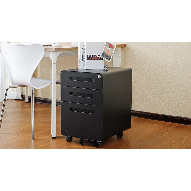 3 Drawer Mobile File Cabinet,Versatile Cabinet,5 Wheel Design Anti-Tilting Cold Rolled Steel Waterproof Moisture-Proof Black