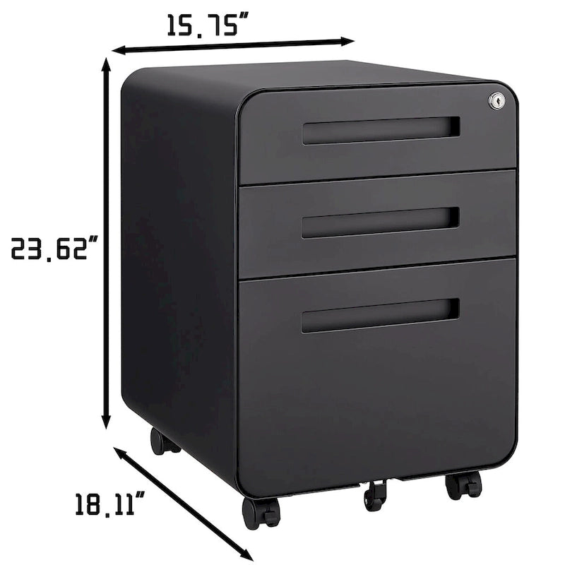 3 Drawer Mobile File Cabinet,Versatile Cabinet,5 Wheel Design Anti-Tilting Cold Rolled Steel Waterproof Moisture-Proof Black