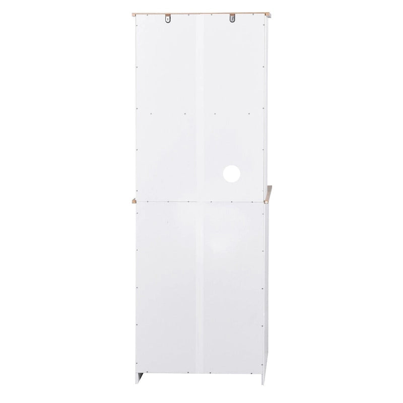 Wooden Kitchen Cabinet White Pantry Room Storage Microwave Cabinet with Framed Glass Doors and Drawer