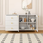 Modern Wood Side Cabinets with Glass Doors and Drawers