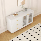 Modern Wood Side Cabinets with Glass Doors and Drawers
