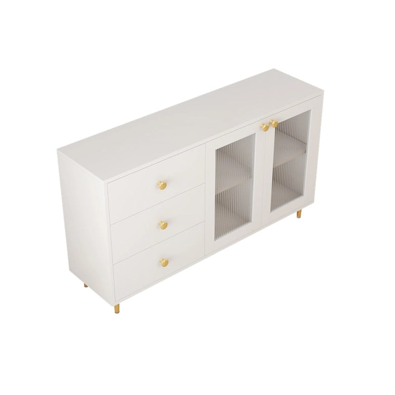 Modern Wood Side Cabinets with Glass Doors and Drawers