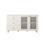 Modern Wood Side Cabinets with Glass Doors and Drawers