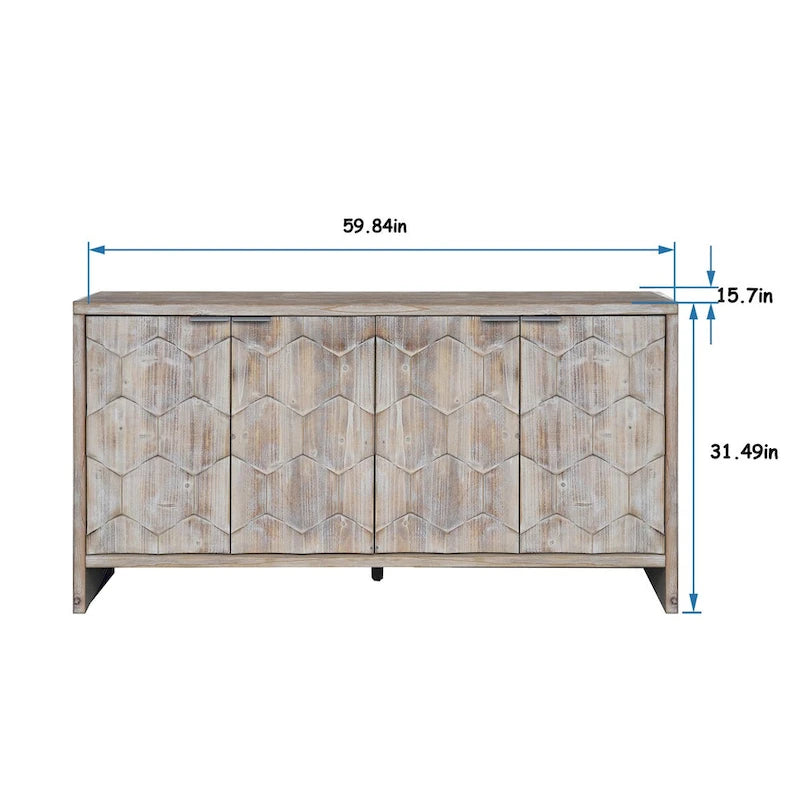 Farmhouse Style 4 Door Wooden Sideboar for Living Room